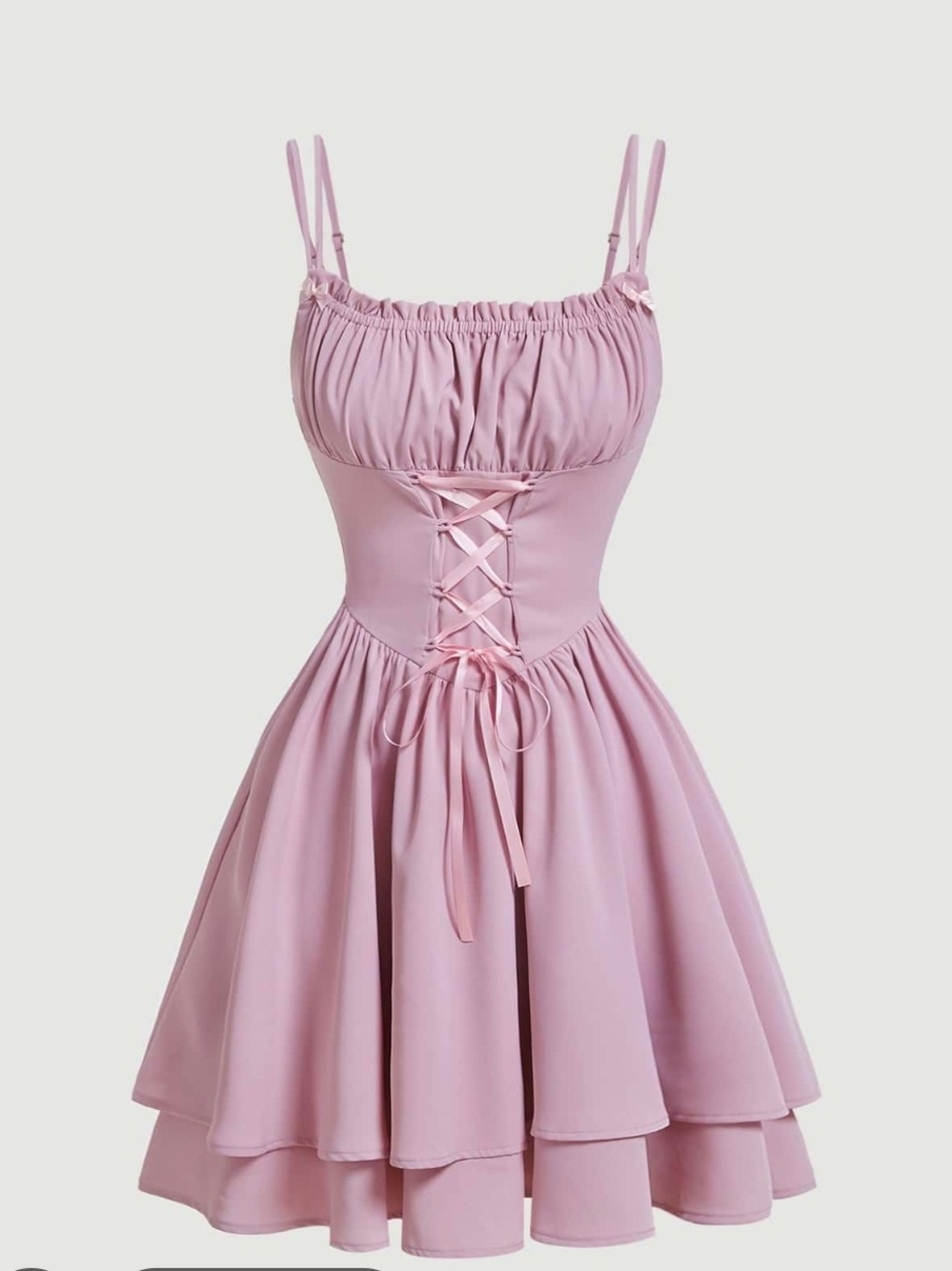 Lace-Up Corset Mini Dress in Soft Pink
